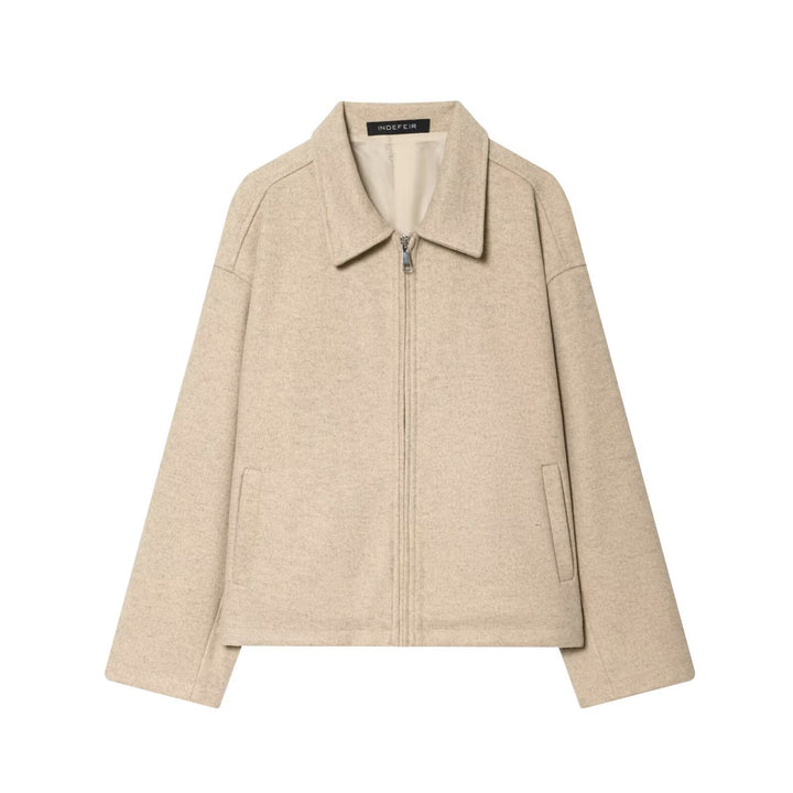 Women's Oversize Wool Blend Boxy Jacket with Full Zip and Side Pockets Mune Fashion