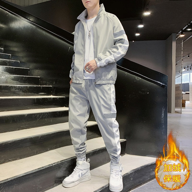 Men's Athleisure Track Set in Retro College Look with Contrast Stripes, Reflective Panels & Elastic Hem Mune Fashion