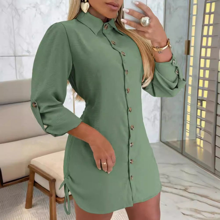 Women's Shirt Dress with Ruffle Details and Practical Tie Belts Mune