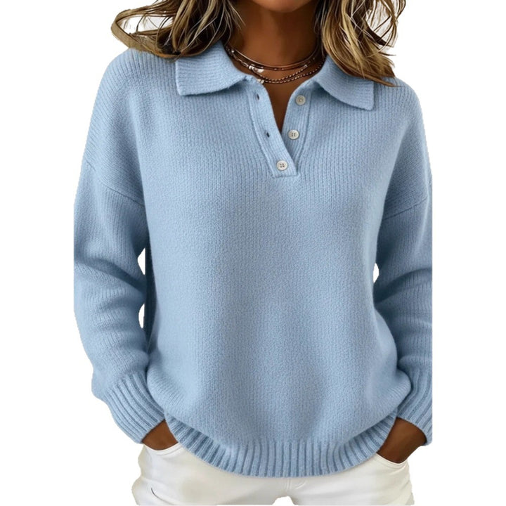 Women's Sporty Knit Sweater with Henley Collar