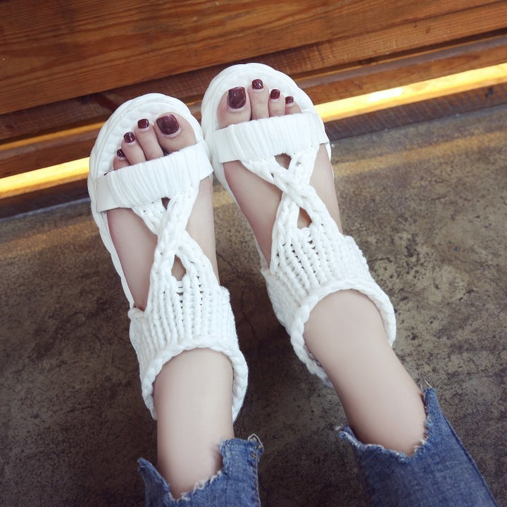 Women's hand-woven knitted sandal with elastic ankle strap and ergonomic foam padded sole Mune Fashion