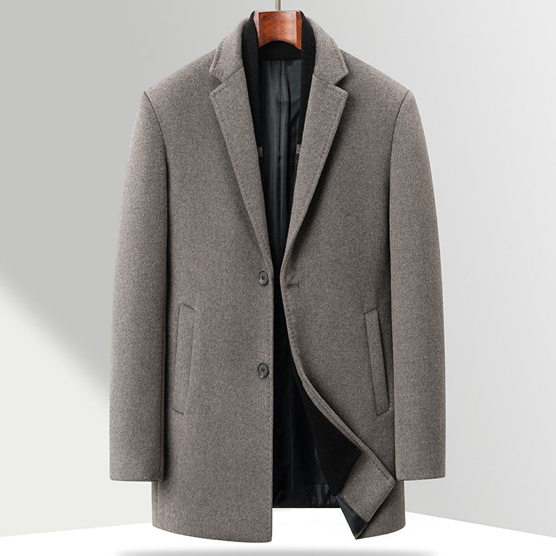 Men's Modern Business Overcoat made of Wool Blend with Slim Lapels and Thermolining Mune Fashion