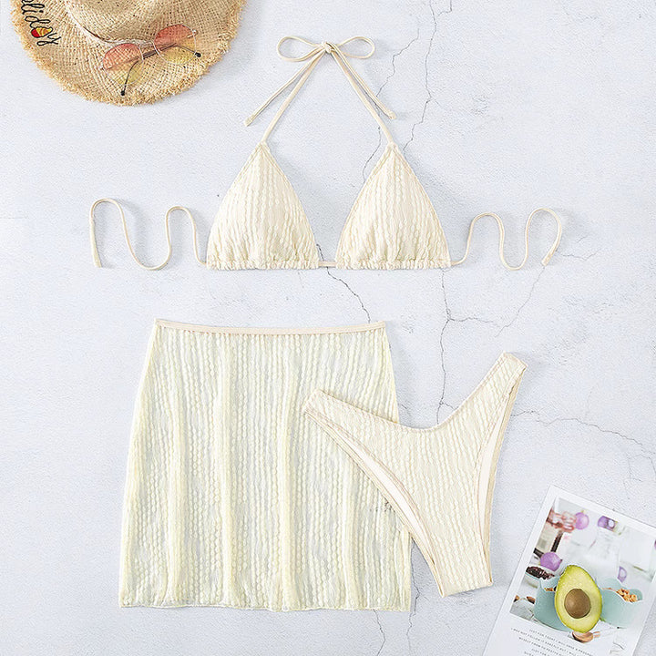 Women's bikini set with charming gathered top and transparent skirt part Mune Fashion
