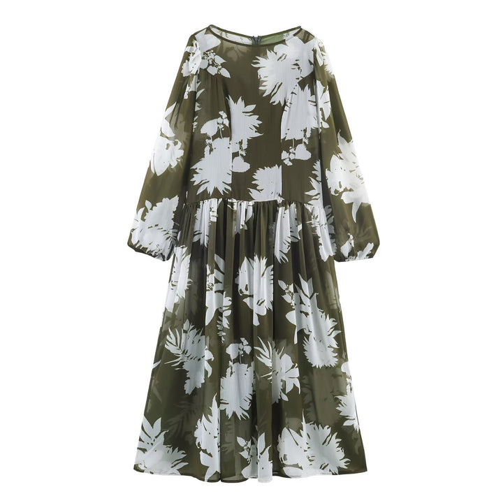 Women’s midi dress with voluminous balloon sleeves, tiered skirt and floral print Mune Fashion