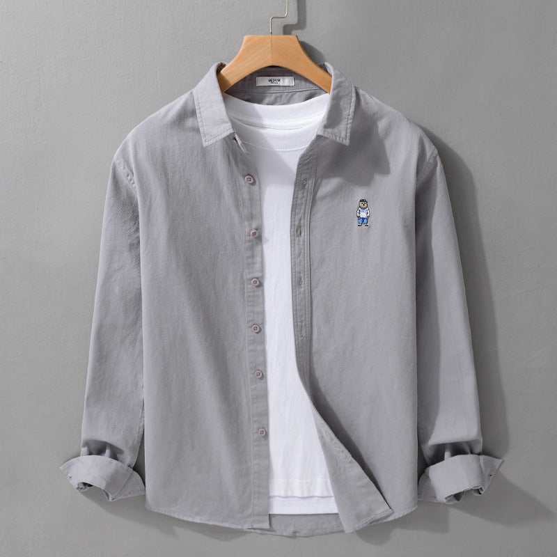 Men's Lightweight Shirt-Over Shirt made of Cotton Twill with Small Figure Embroidery and Boxy Cut Mune Fashion
