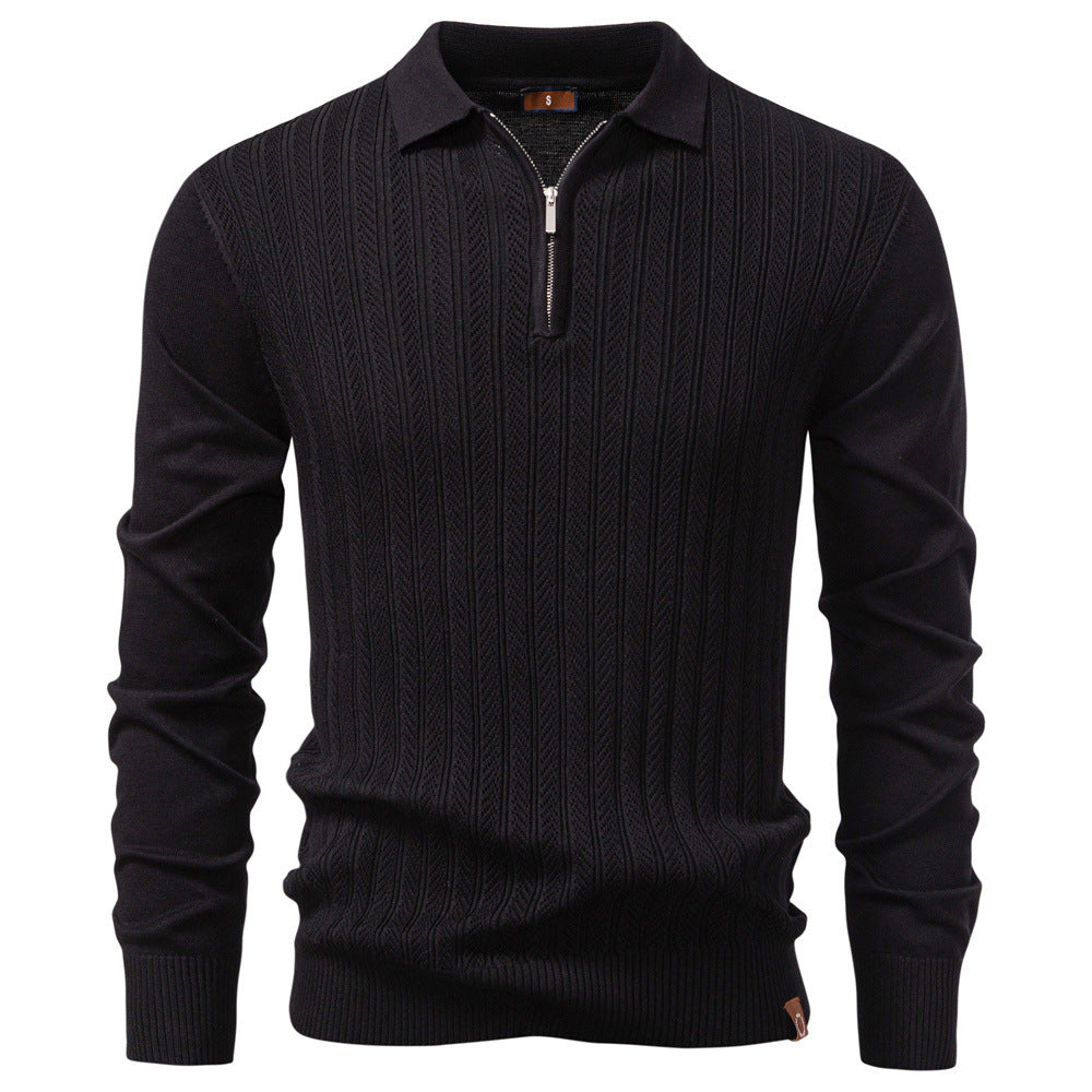 Men's knitted ajour sweater with short zipper and polo collar Mune Fashion