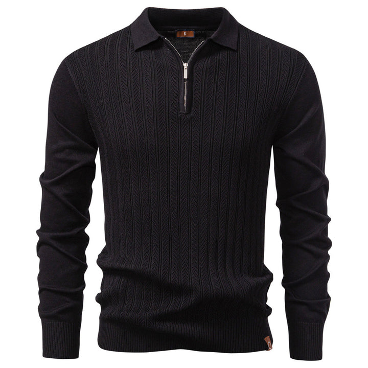 Men's knitted ajour sweater with short zipper and polo collar Mune Fashion