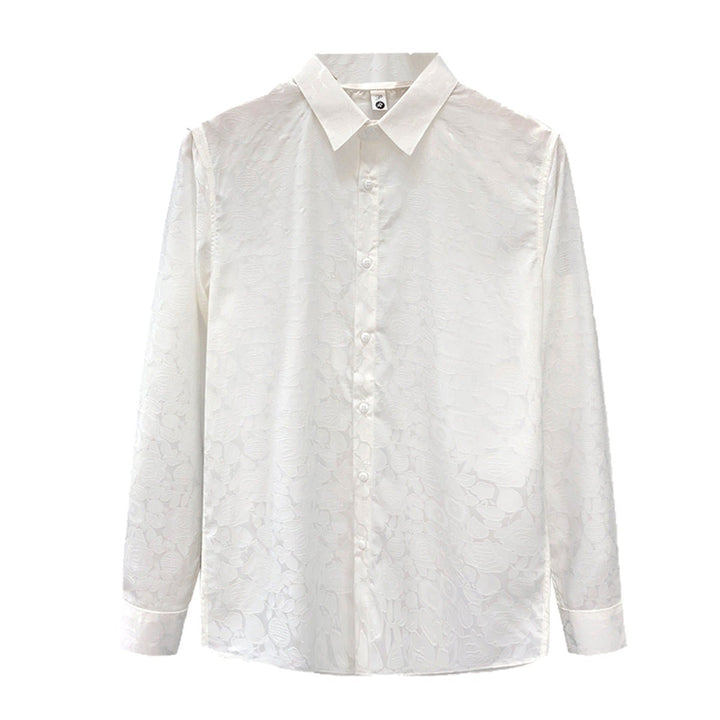 Men's Long Sleeve Jacquard Shirt with Fine Floral Relief and Kent Collar Mune Fashion
