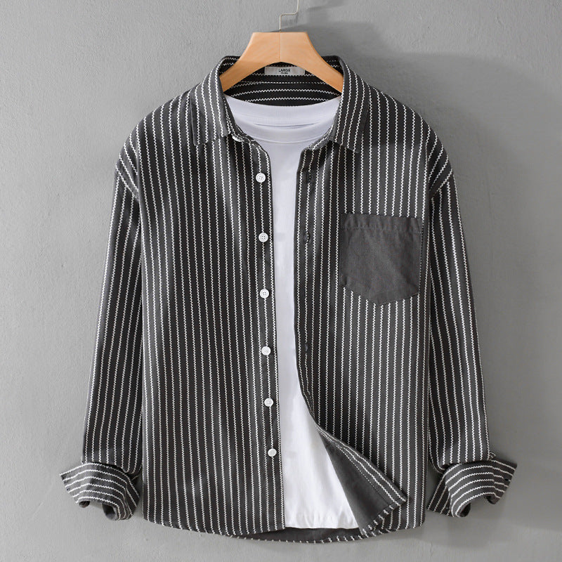 Men's Casual Shirt Jacket in Relaxed Fit with Fine Vertical Stripes and Chest Pocket Mune Fashion