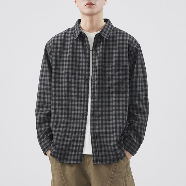 Men's Checkered Overshirt-Jacket made of Cotton Blend with Chest Pocket and Loose Fit Mune Fashion