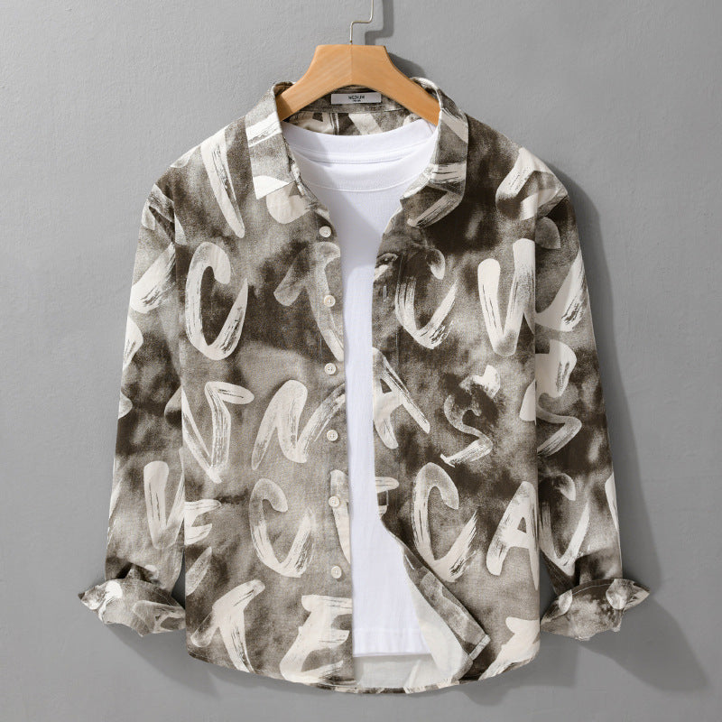 Men's Printed Lightweight Long Sleeve Shirt in Brush Lettering Print Mune Fashion