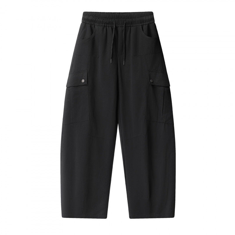 Unisex Loose Cargo Pants with Elastic Waistband, Drawstring and Patch Flap Pockets Mune Fashion