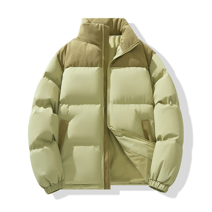 Men's quilted puffer jacket with cord shoulder panel and high stand collar Mune Fashion