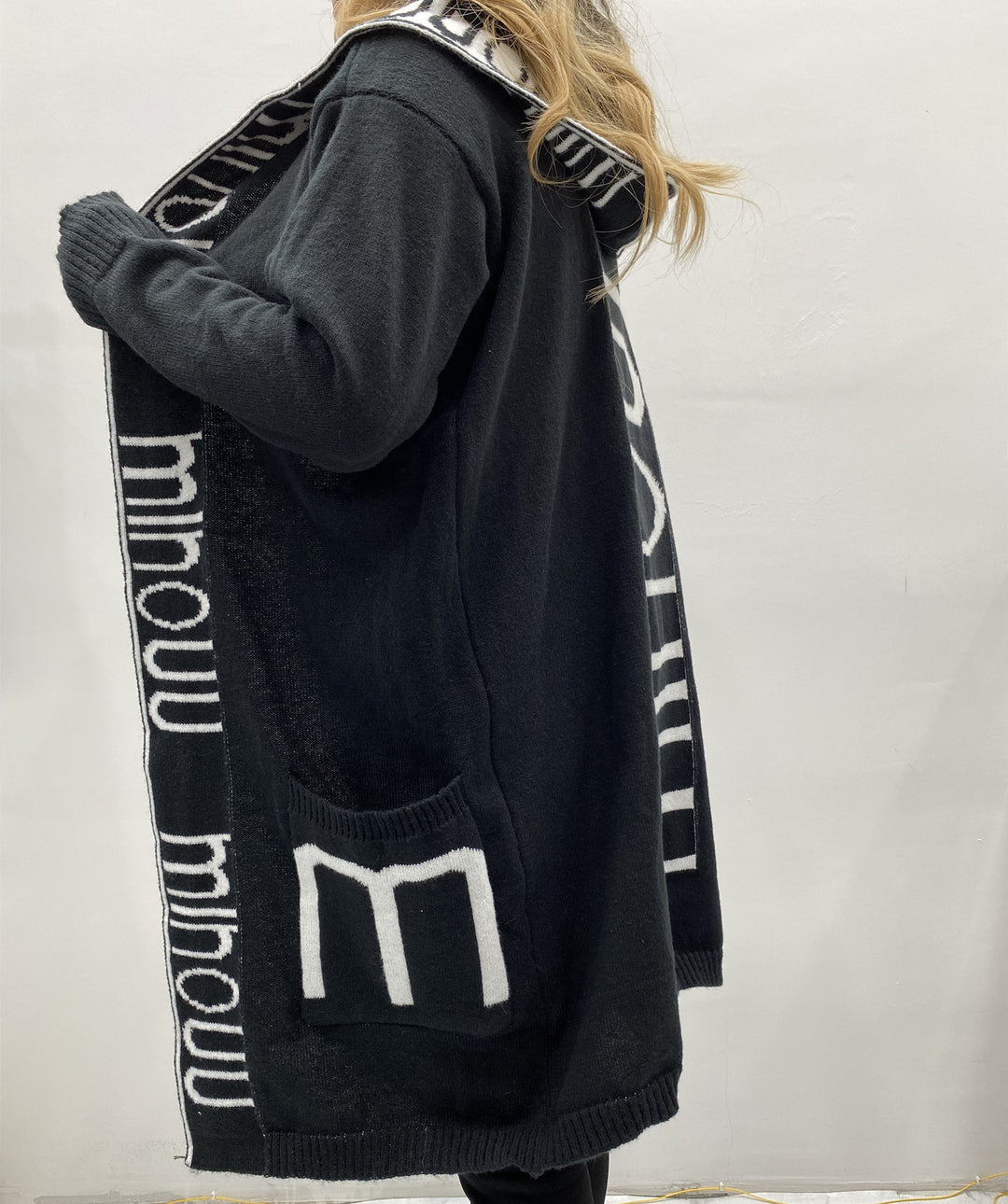 Women’s Oversized Knitted Hoodie Cardigan with Logo Border Mune Fashion