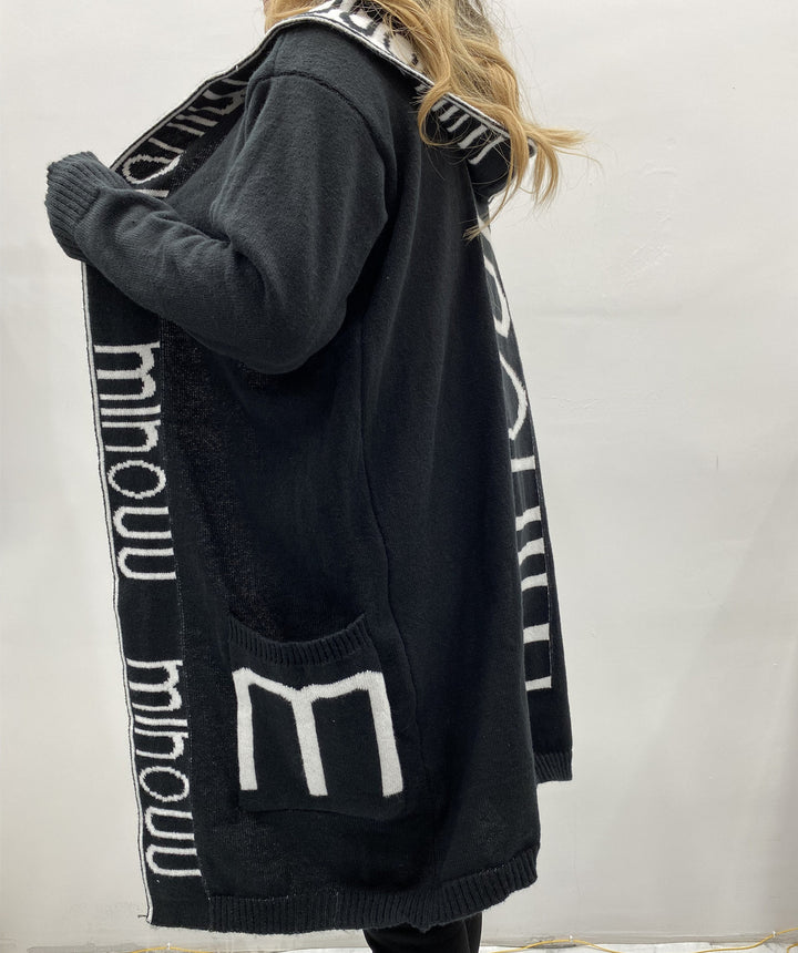 Women’s Oversized Knitted Hoodie Cardigan with Logo Border Mune Fashion