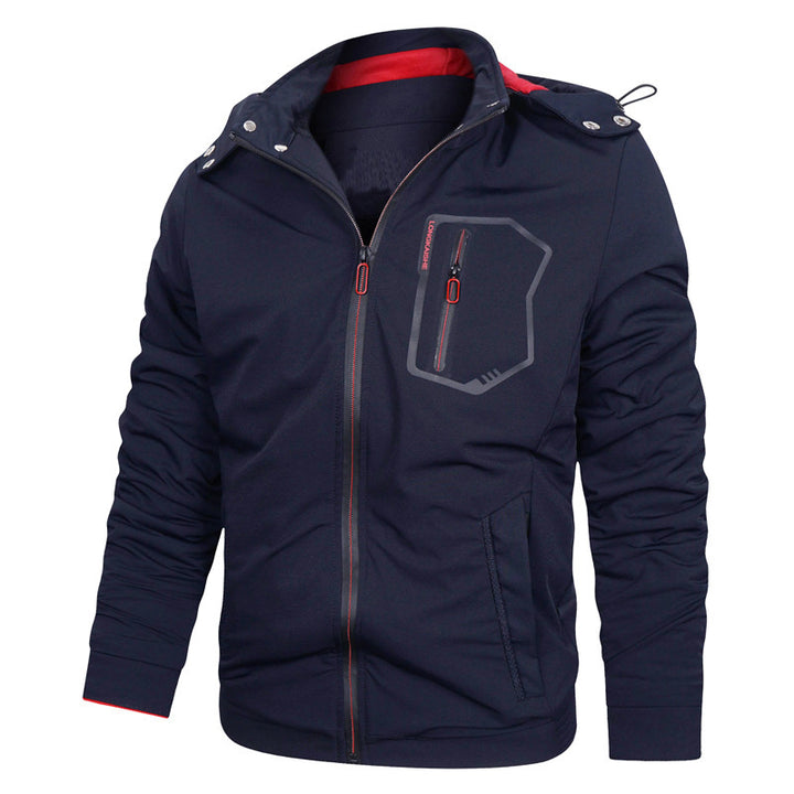 Men's sporty softshell hoodie jacket with water-repellent membrane, breast pocket, and stand-up collar Mune Fashion