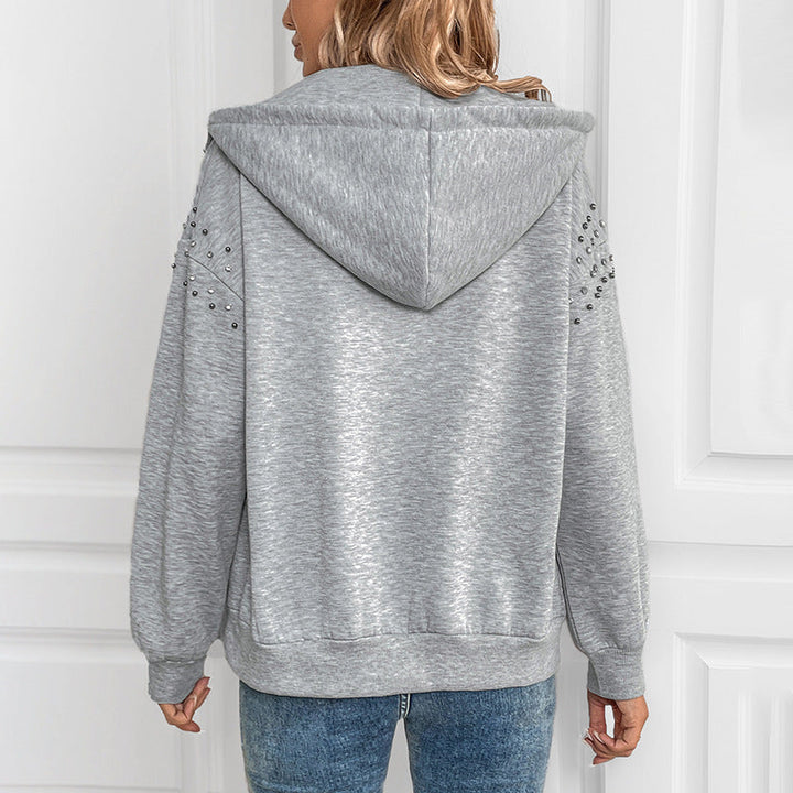 Women's zip-up hoodie with pearl detail on the sleeves Mune Fashion