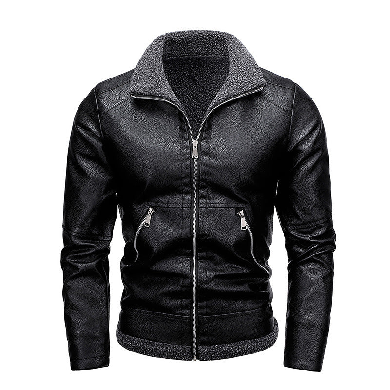 Men's leather look pilot jacket with Sherpa interior lining and concealed zip placket Mune Fashion