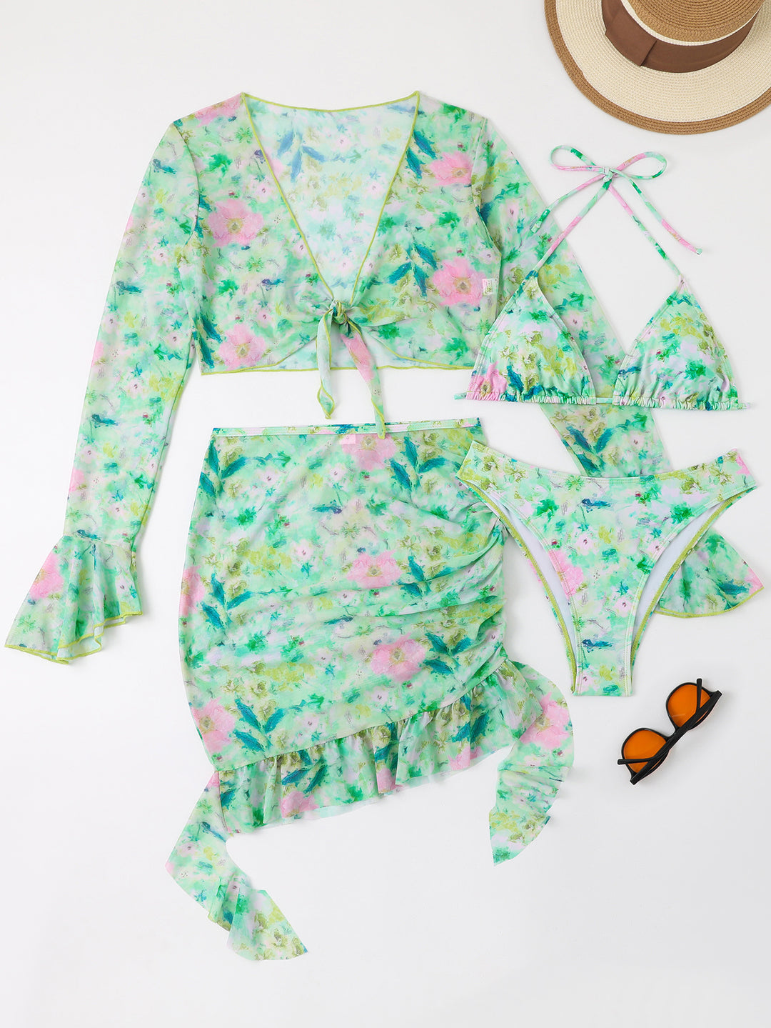 Women's bathing set with floral design, short top and wrap skirt Mune Fashion