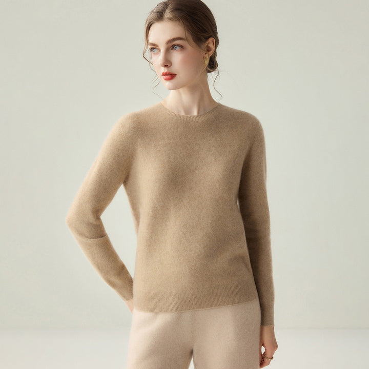 Ladies Lightweight Round Neck Sweater in Cashmere Look with Extra Fine Pile and Ribbed Hem Mune Fashion