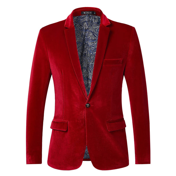 Men's tailored velvet tuxedo jacket with satin lapels and single-button closure Mune Fashion