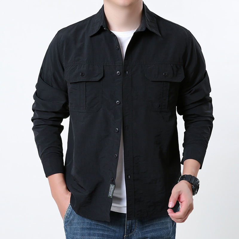 Men's light outdoor shirt jacket with double flap pockets, button-down front and breathable technical fabric Mune Fashion