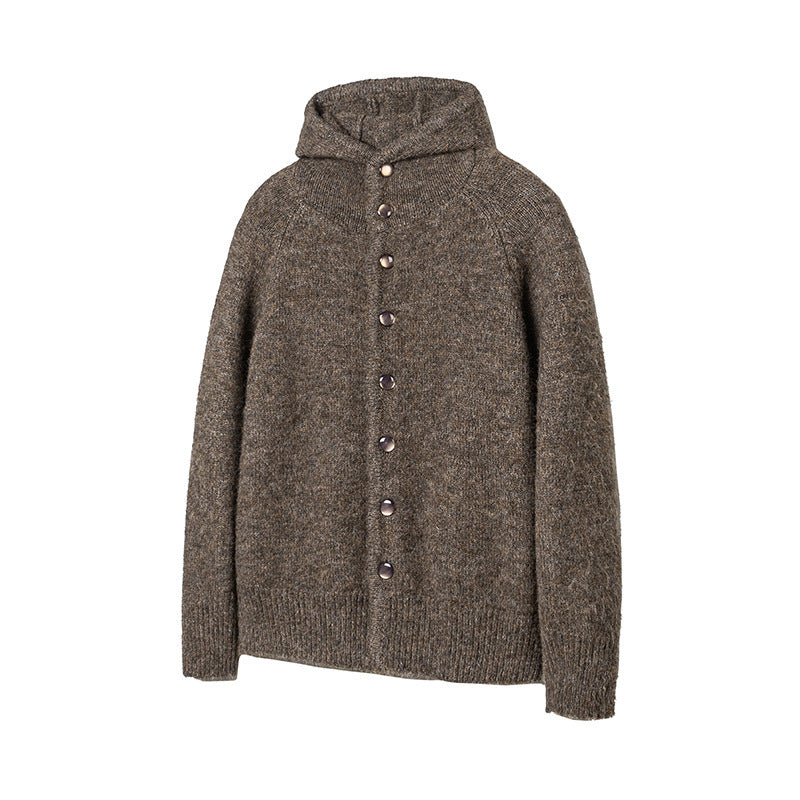 Men's chunky knit hooded cardigan with full button placket and ribbed cuffs Mune Fashion