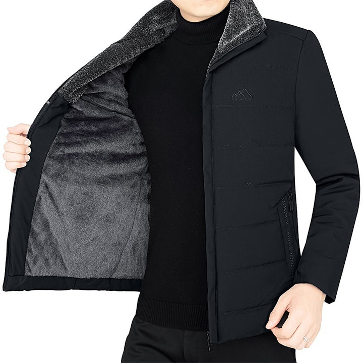 Men's thermo stand-up collar jacket with soft teddy lining and zippered pockets Mune Fashion