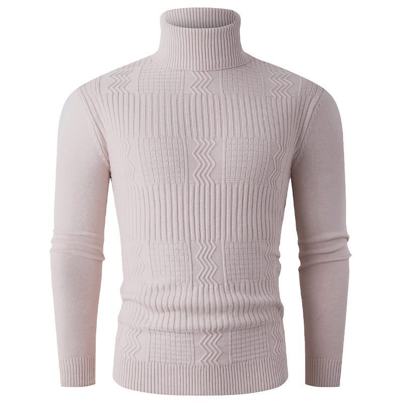Men's turtleneck sweater made of fine knit with structured jacquard pattern and tailored fit Mune Fashion