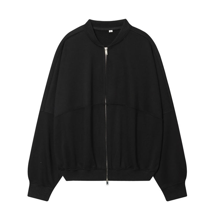 Women's Oversized Sweat Jacket with Two-Way Zipper and Ribbed Hem Mune Fashion
