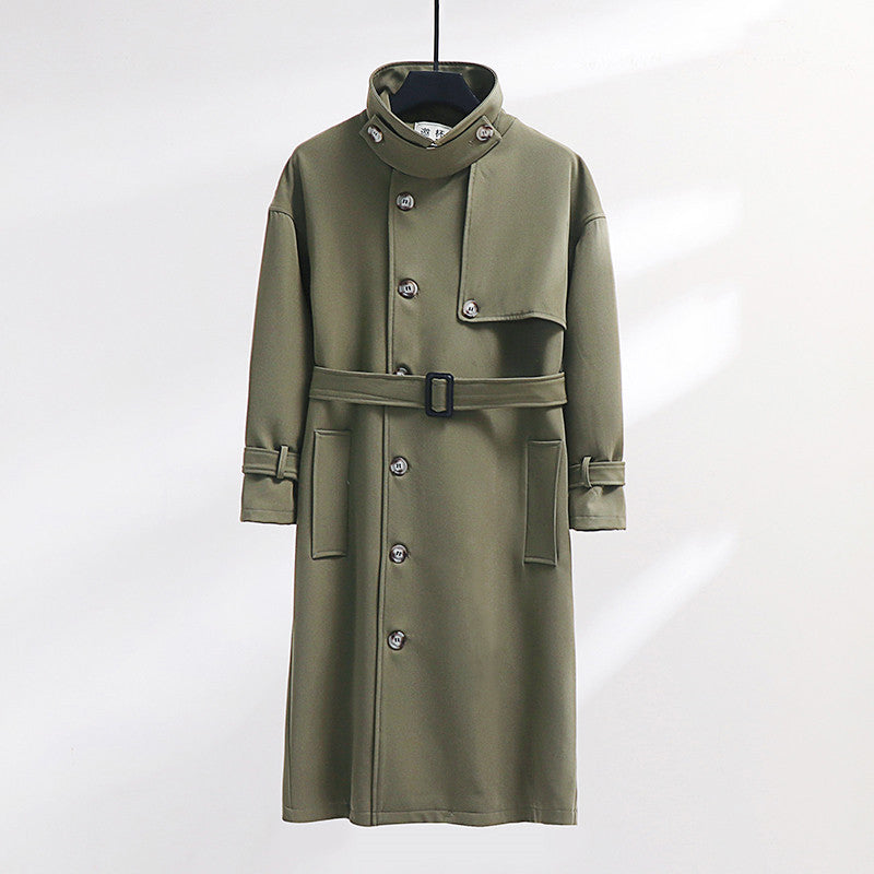 Men's trench coat in modern wool blend with belt, shawl collar, and patch pockets Mune Fashion