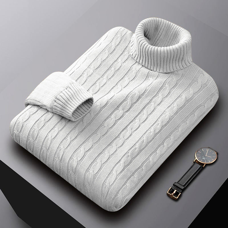 Men's chunky knitted turtleneck sweater with cable pattern and warming knit structure Mune Fashion