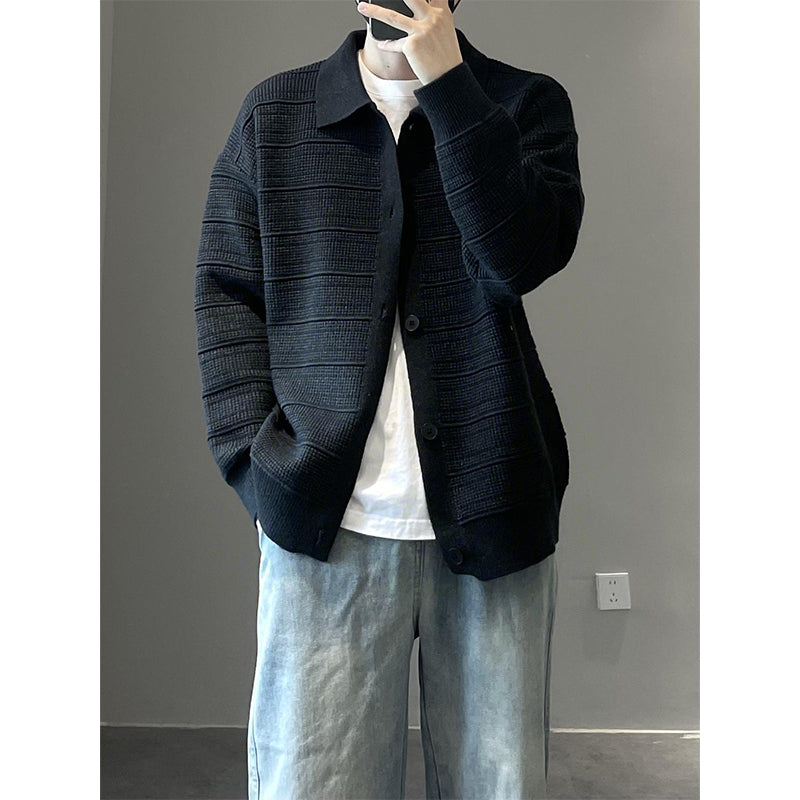 Men's Fashionable Cardigan with Structured Surface Mune Fashion