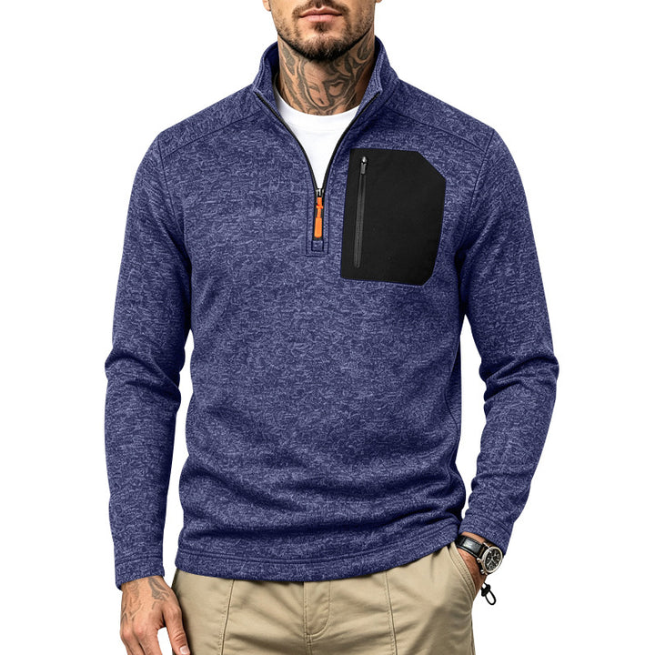 Men's Textured Quarter-Zip Sweater with Half-Zip and Chest Zip Pocket Mune Fashion