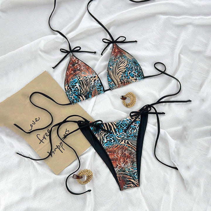 Women's triangle bikini with detailed tropical motif and adjustable ties Mune Fashion
