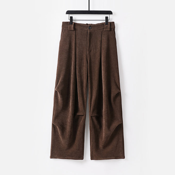 Women's Wide Cord Pants with High Waist, Pleats and Side Pockets Mune Fashion
