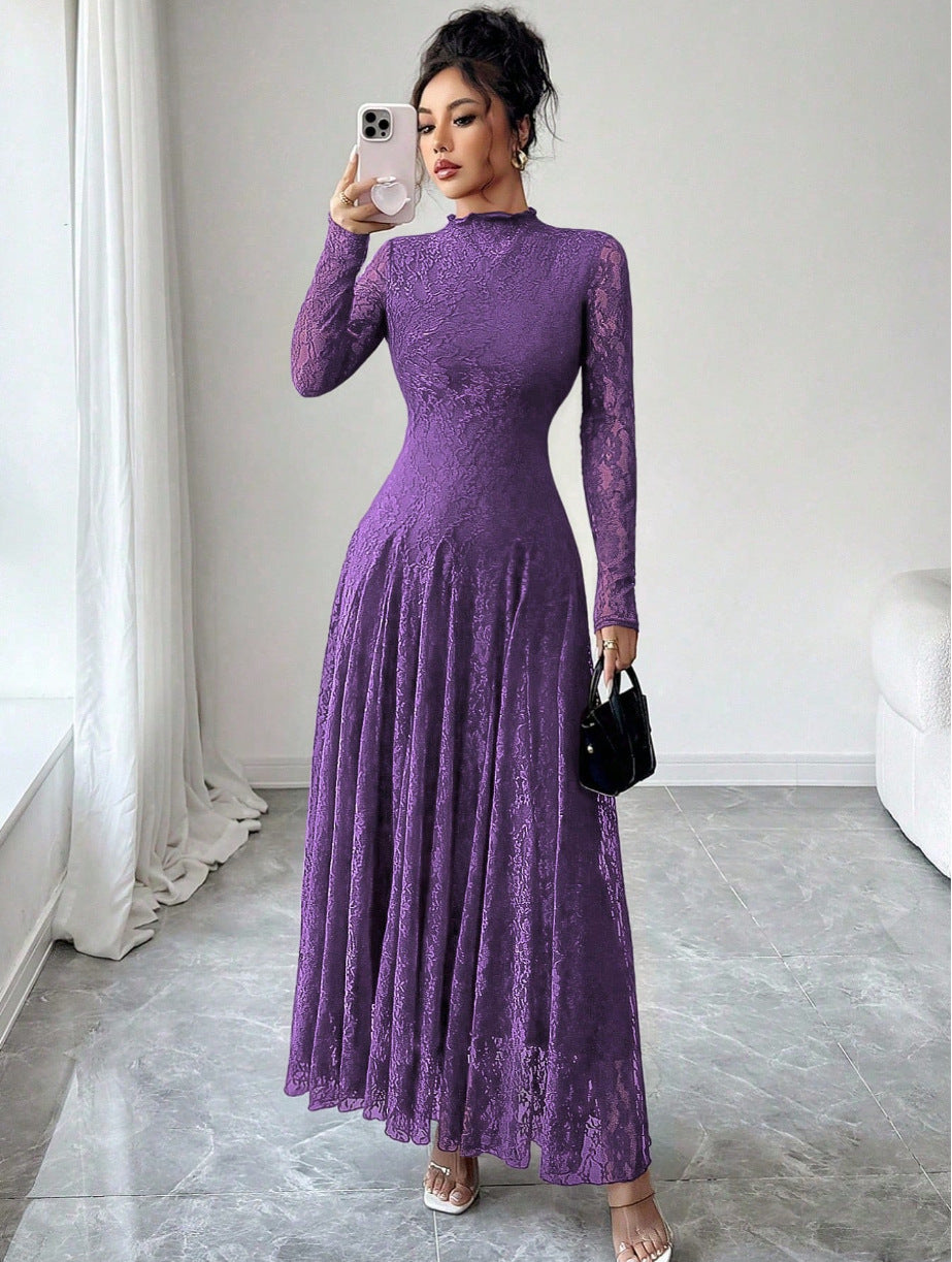 Ladies Elegant Wedding Dress with Lace Sleeves Mune Fashion