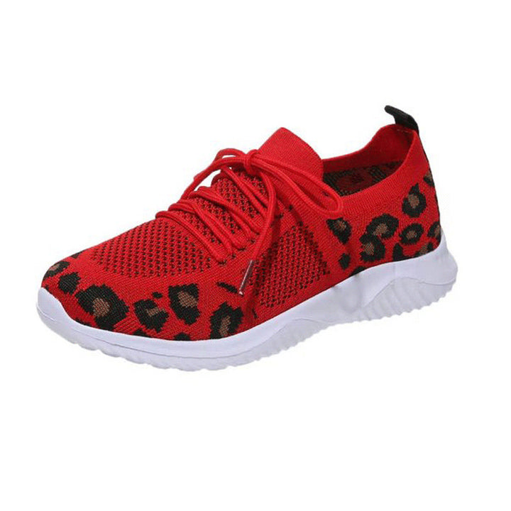 Women's Breathable Knit Slippers with Padded Cushioning Sole and Leopard Shaft Mune Fashion