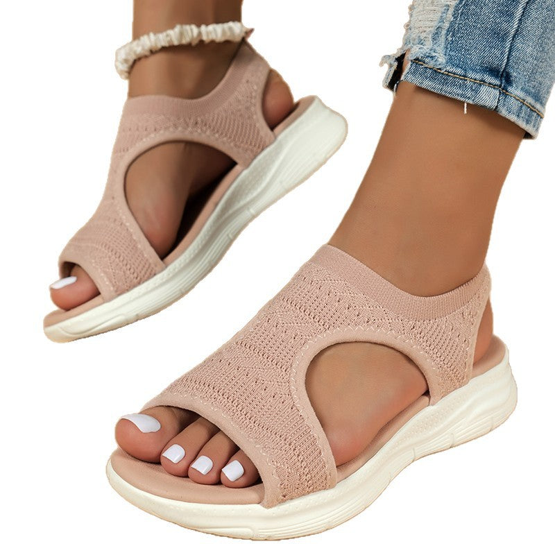 Women's Breathable Knitted Comfort Sandals with Thick Cushioning Sole Mune Fashion