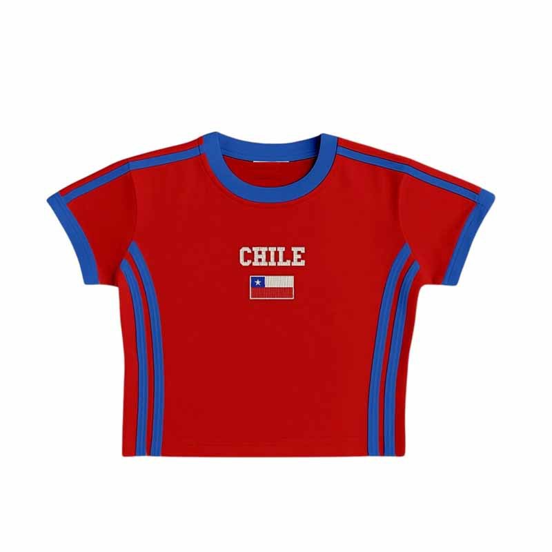 Unisex nan sporty retro short sleeve T-shirt with flag motif and fitted cut Mune Fashion