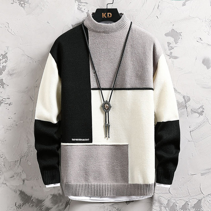 Men's fashionable block design knit sweater with stand-up collar and regular fit Mune Fashion