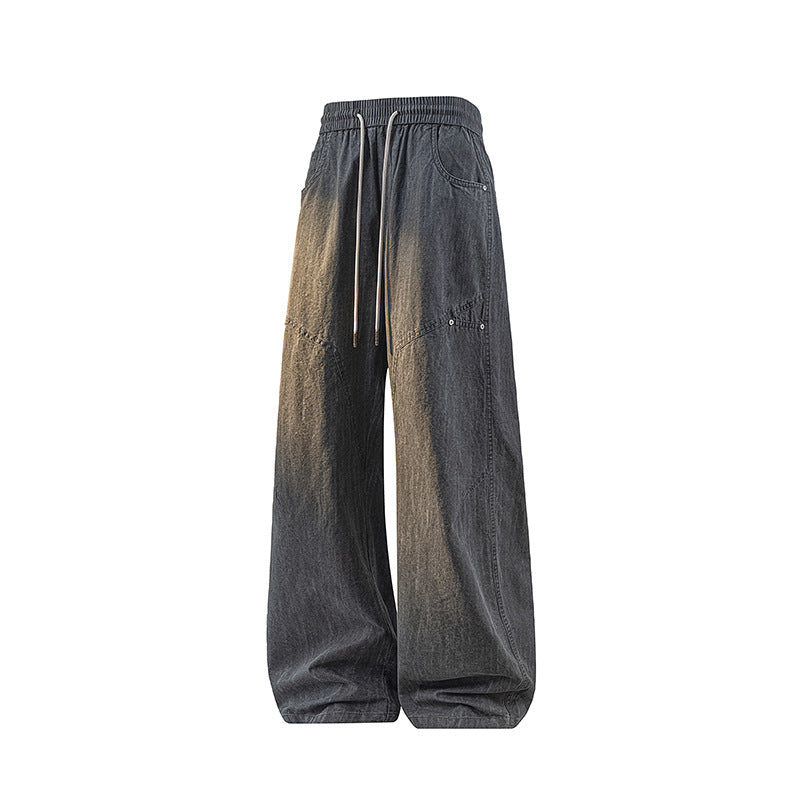 Damen Weite Leinenoptik-Hose mit elastischem Bund und aufgesetzten Taschen Mune Fashion