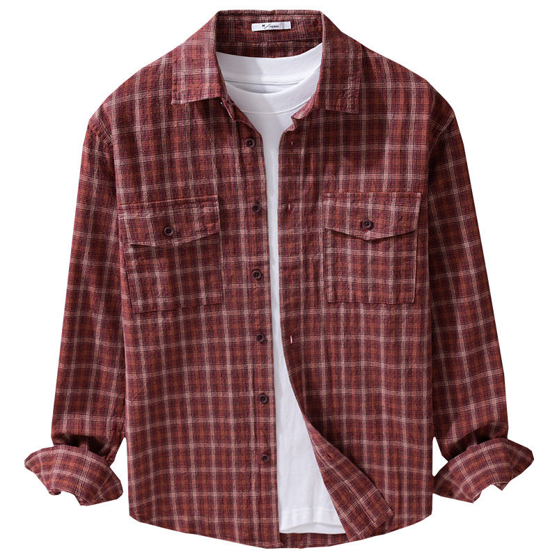 Men's Soft Brushed Check Shirt in Shirt Jacket Cut with Flap Pockets Mune Fashion