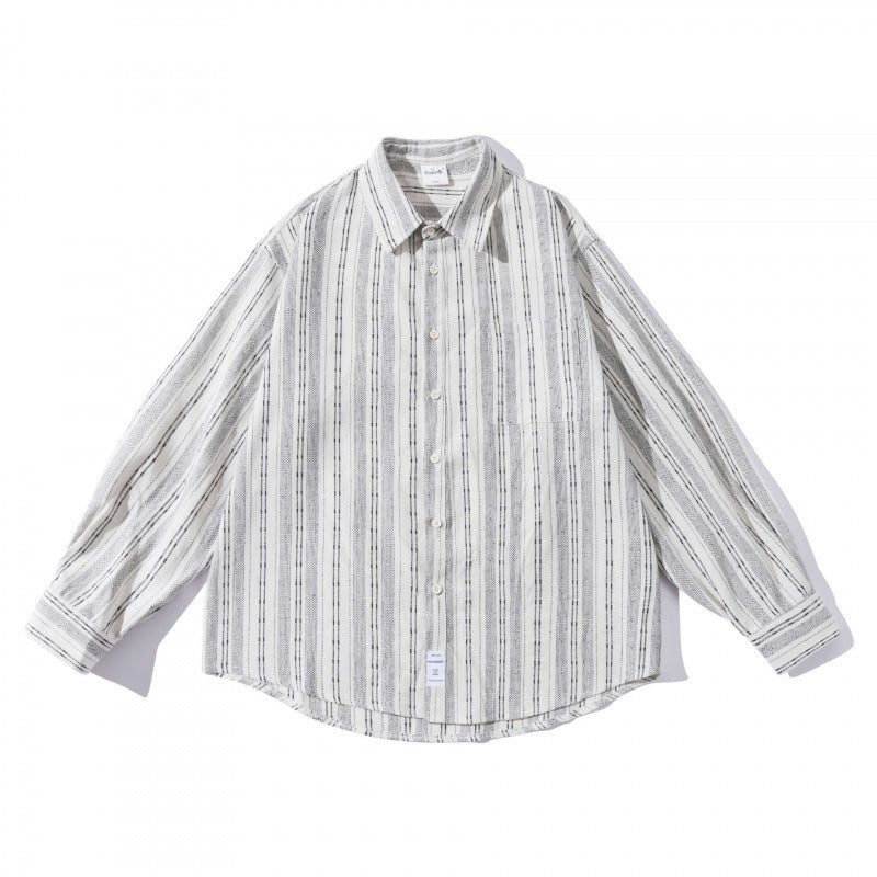 Men's oversized shirt in boxy cut with textured stripe pattern and rounded hem Mune Fashion