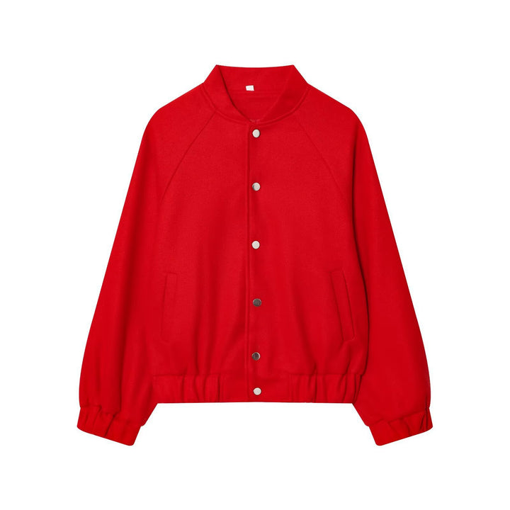 Women Oversized Wool Blend Bomber Jacket with Raglan Sleeves and Drawstring Hem Mune Fashion