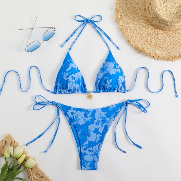 Women's Triangle Bikini Set with Floral Design and Playful Ties Mune Fashion