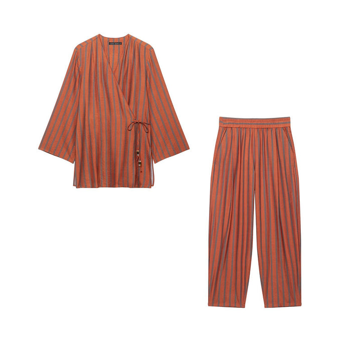 Women's culotte pants with wide leg, elastic waistband, and vertical stripes Drune