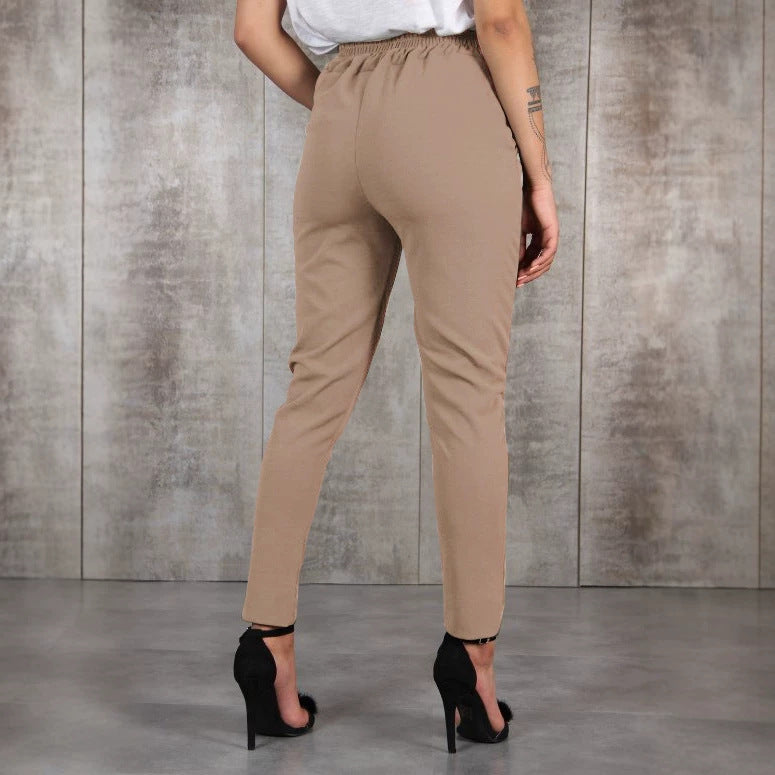 Women's fitted paperbag pants with belt and slim leg Mune Fashion