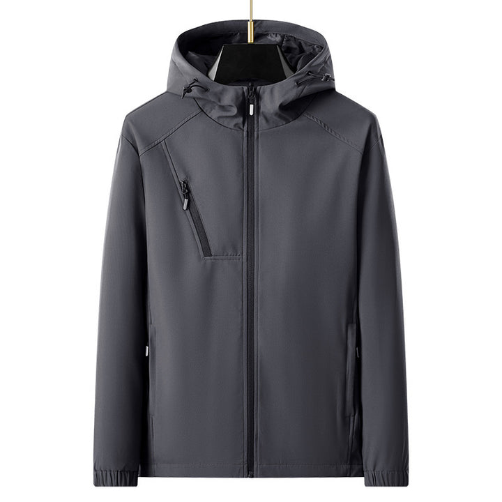 Men's lightweight softshell outdoor jacket with ergonomic hood and diagonal chest zip Mune Fashion