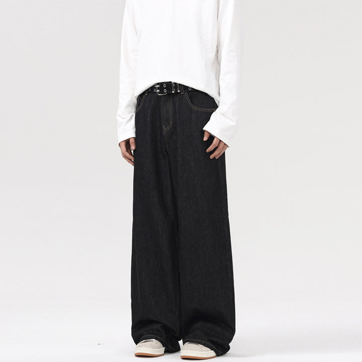Men's Ultra-Wide Denim Palazzo Pants with Straight Leg and Clean-Minimal Silhouette Mune Fashion